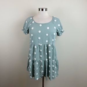 Blu Pepper Green White Polka Dot Blouse Top Bohemian Boho Casual Women Small